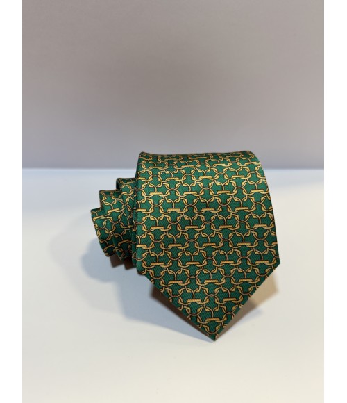 CORBATA VERDE CON LAZOS DORADOS