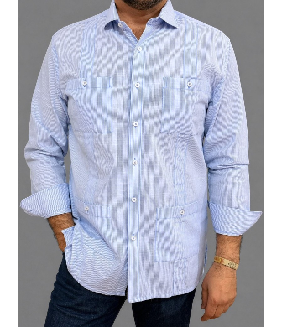 GUAYABERA AZUL TRAMA